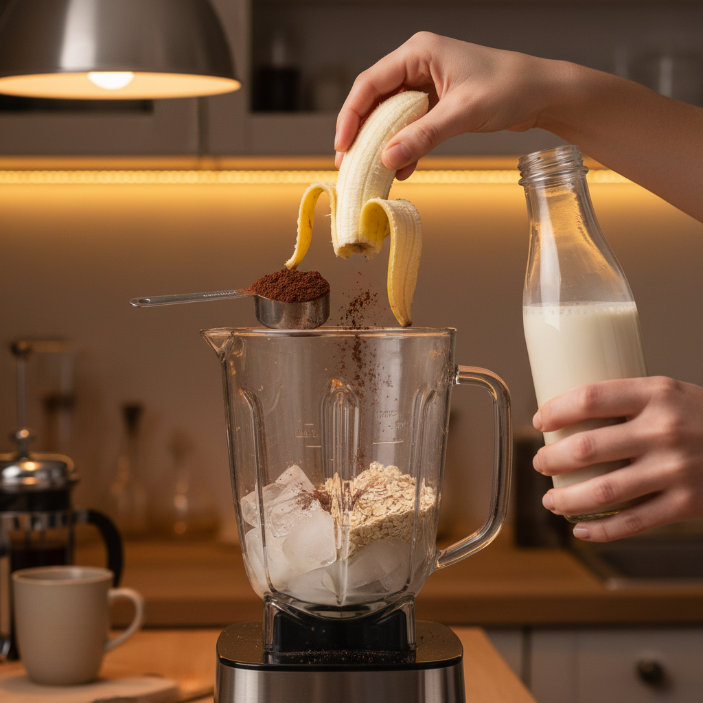 Blending the Banana Mocha Smoothie