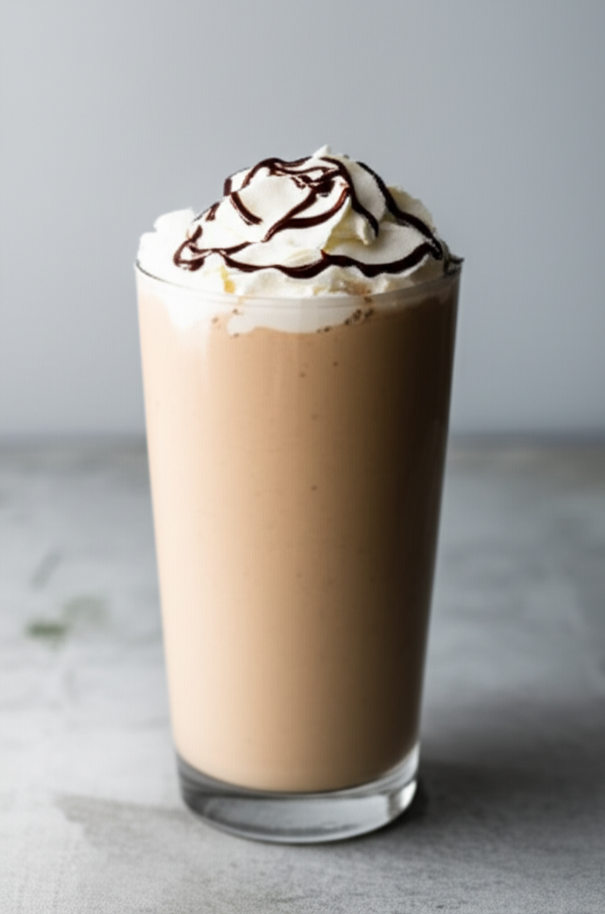 Banana Mocha Smoothie in a glass with ingredients