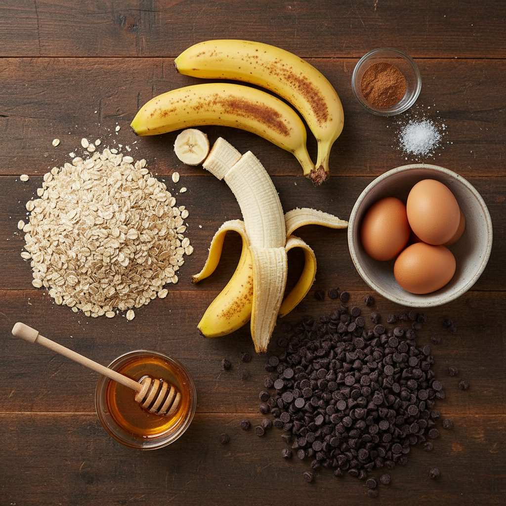 Ingredients for banana oatmeal cookies displayed