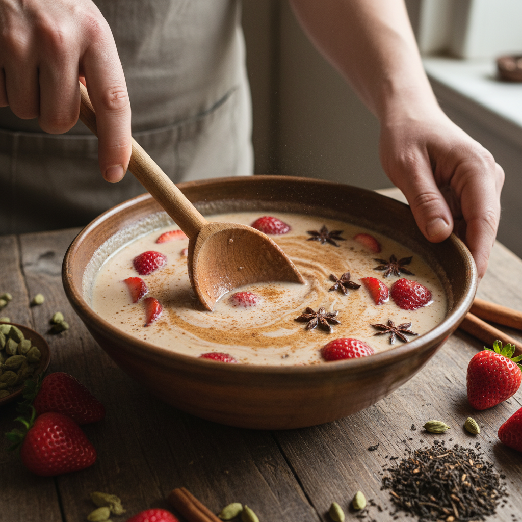 Mixing Strawberry Horchata Chai Drink