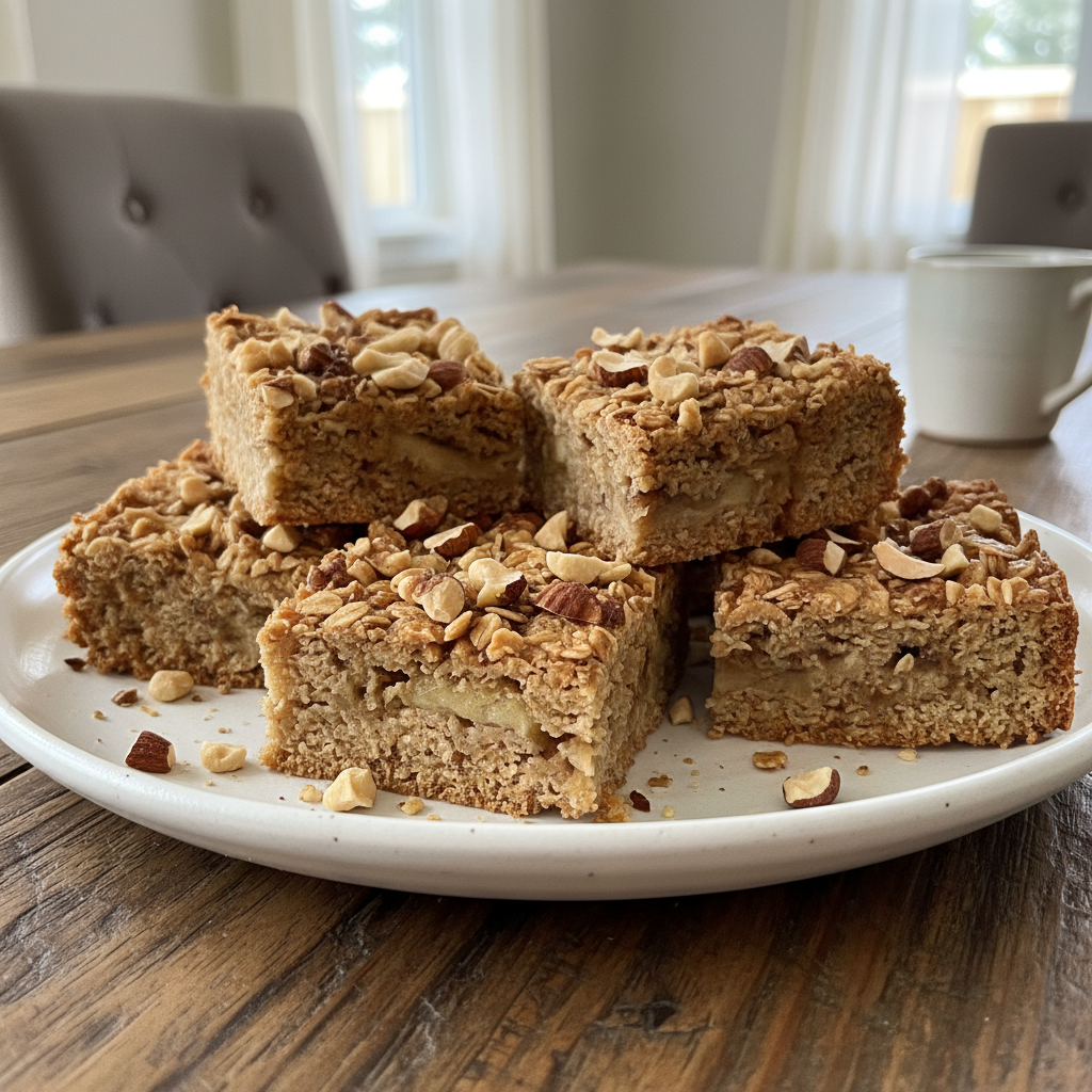 Cut banana peanut butter oatmeal bars ready to serve