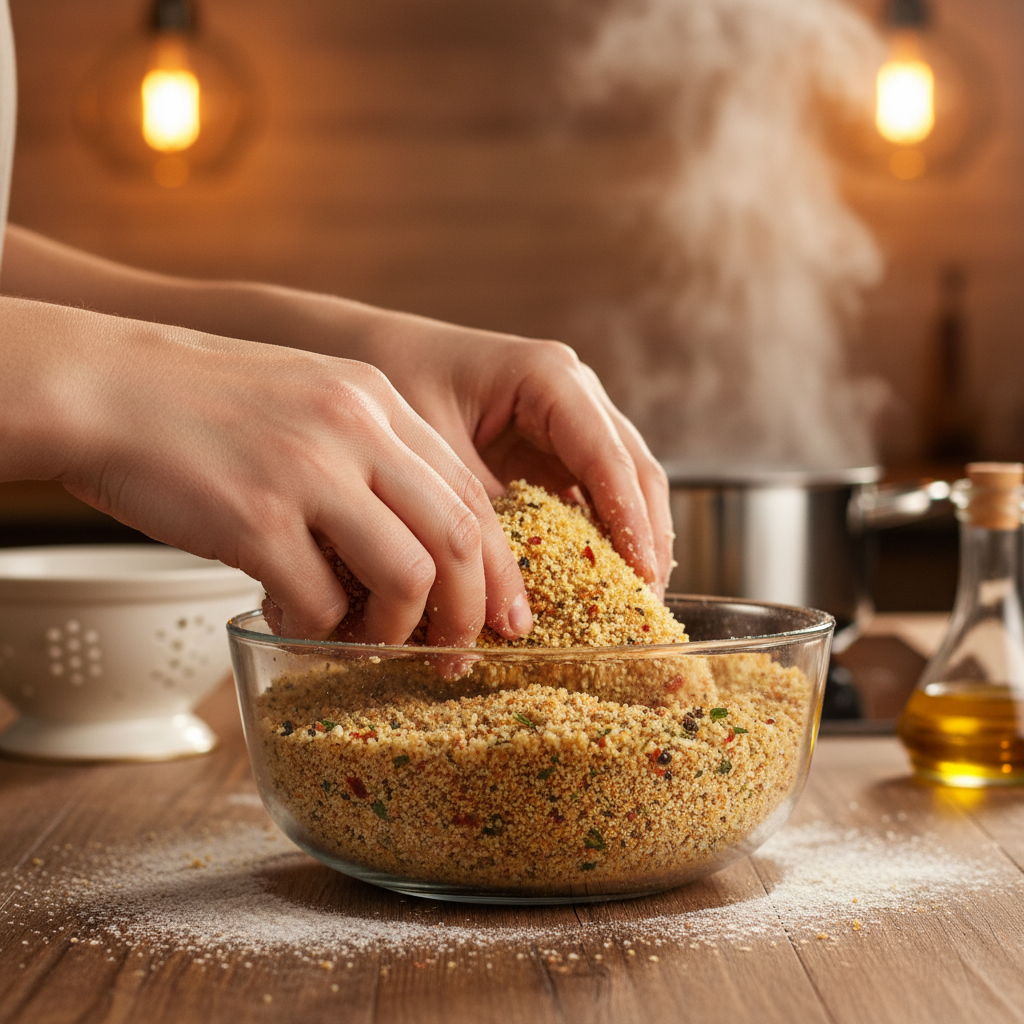 Chicken dipped in buttermilk and coated with panko