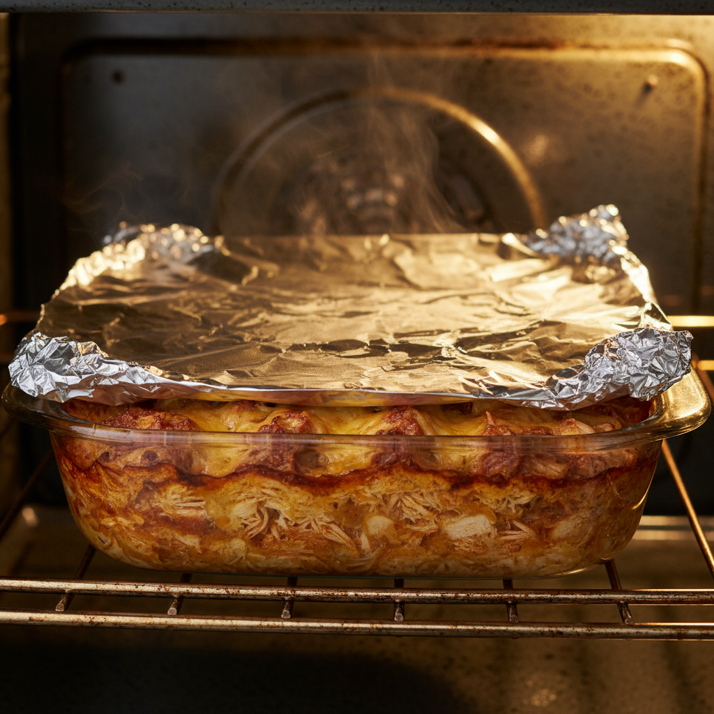 Barbecue shredded chicken casserole ready to serve