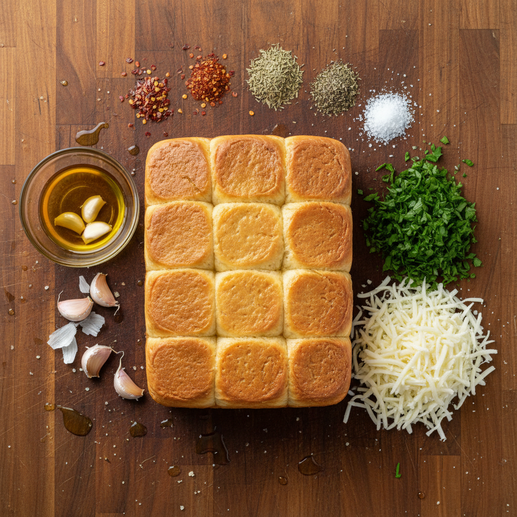 Ingredients for cheesy garlic bread