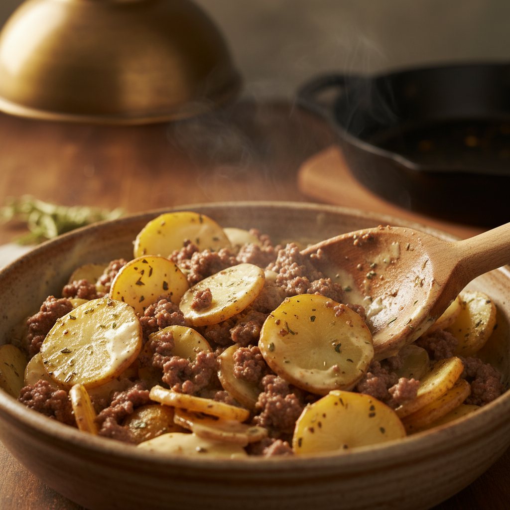 Creamy mushroom soup mixed with milk and sour cream in a bowl