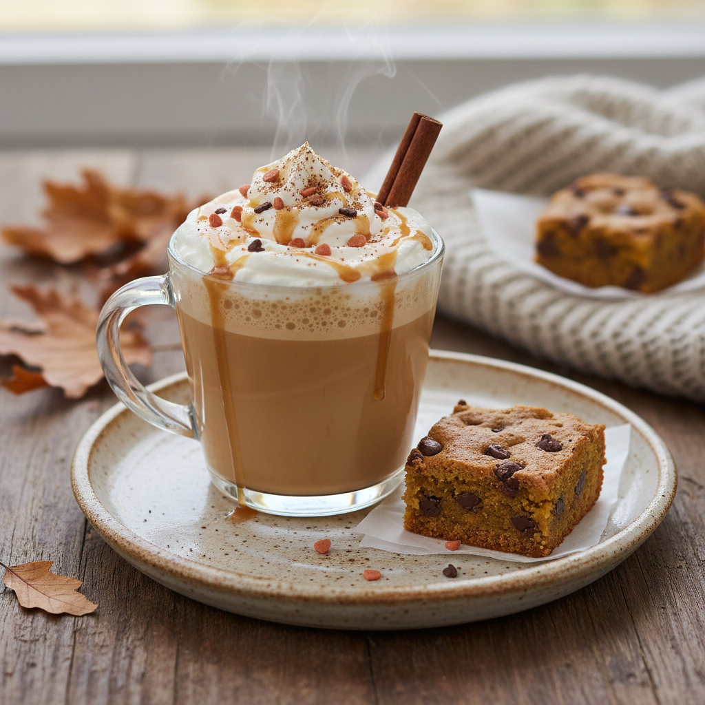 Pumpkin latte with caramel drizzle