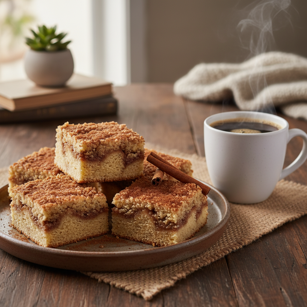 Baked Bisquick coffee cake cooling, ready to serve