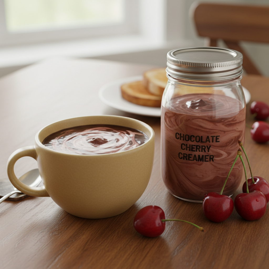 Black Forest Coffee Creamer stored in jar