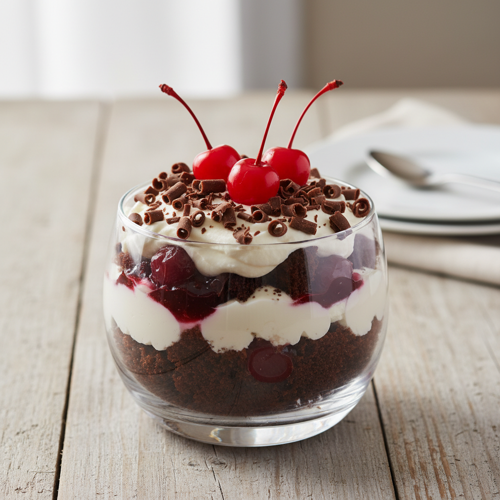 Serving Black Forest Trifle with coffee