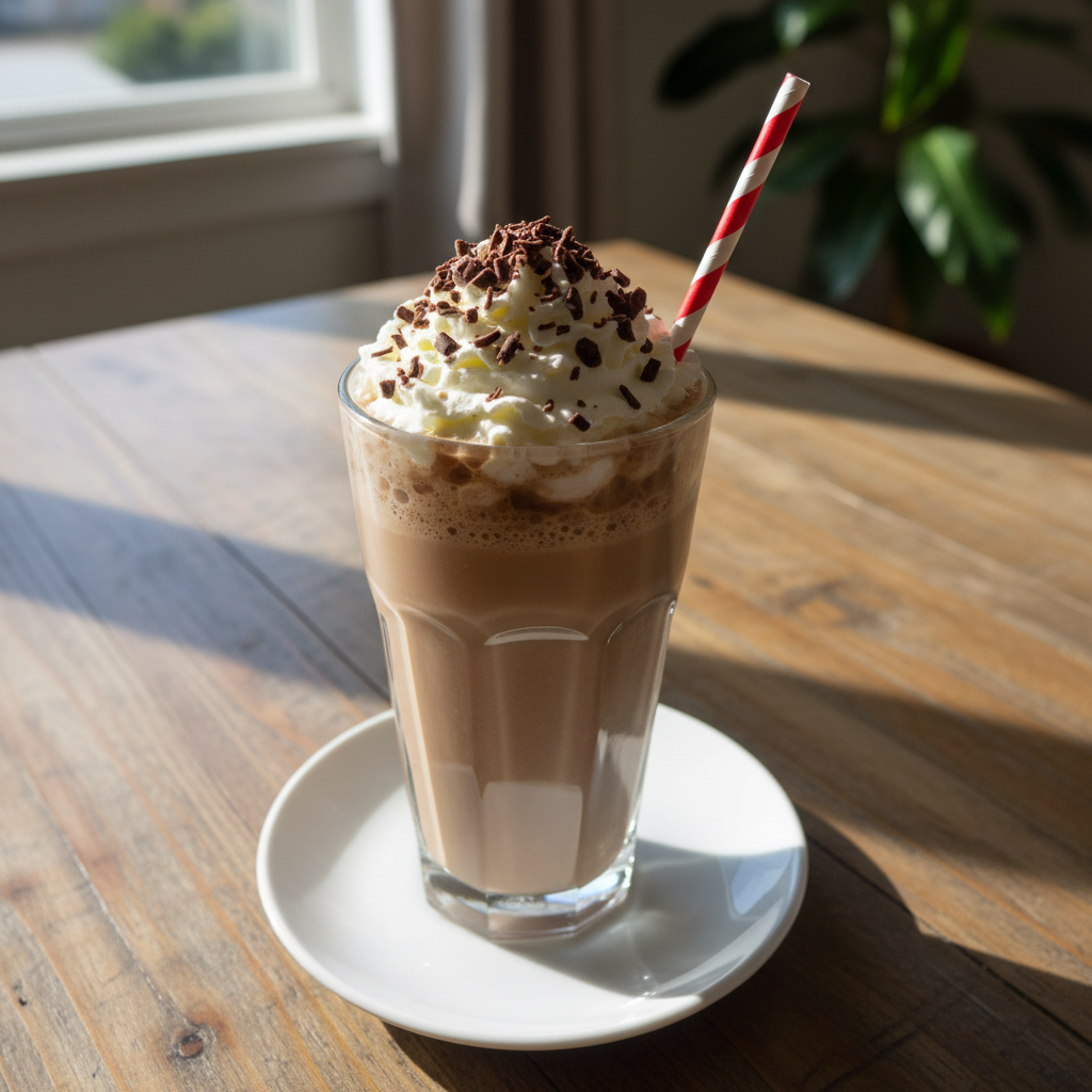 Mocha frappe served with scones and biscotti on a table