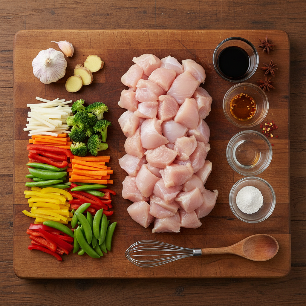 Prepared ingredients for black pepper chicken