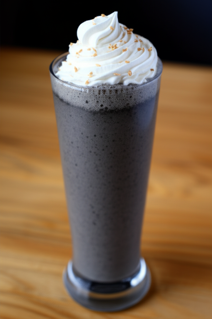 Black Sesame Frappe drink in glass