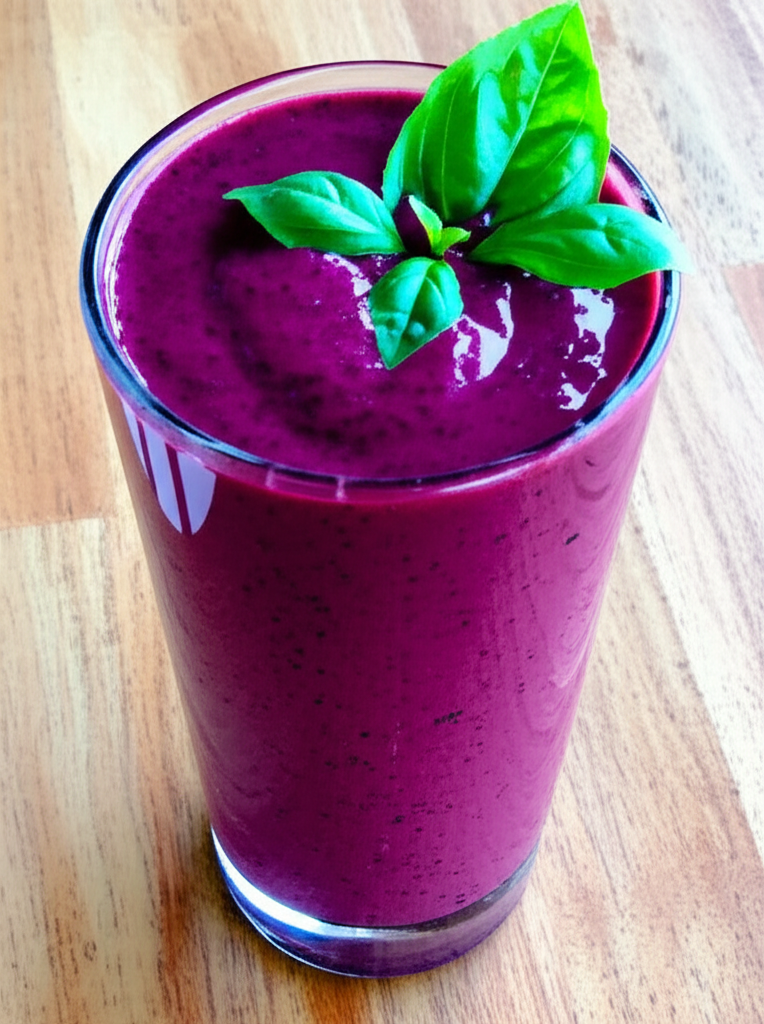 Fresh blackberry basil protein smoothie in glass