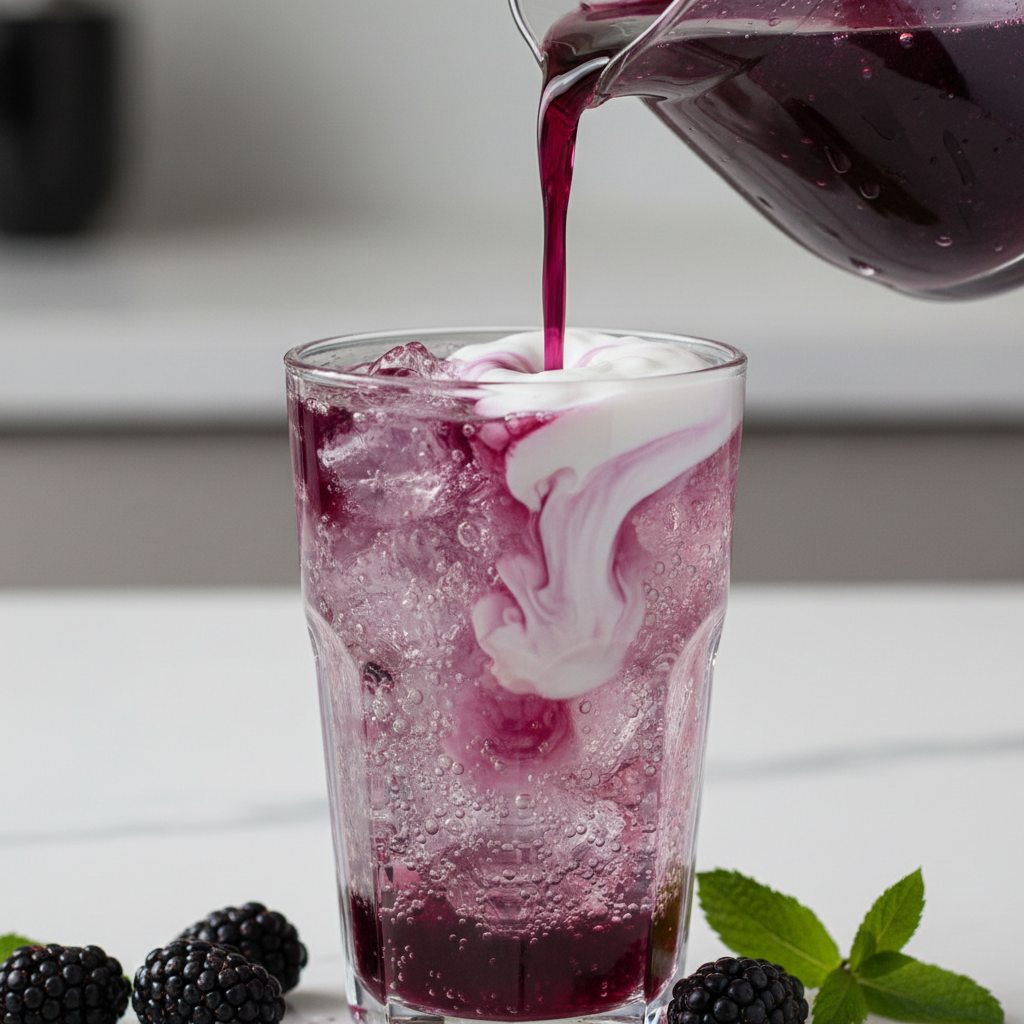 Creamy finish forming in Blackout Berry Dirty Soda