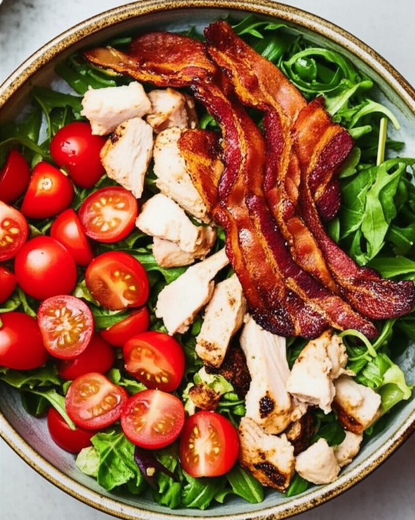 Delicious BLT Chicken Salad on a white plate