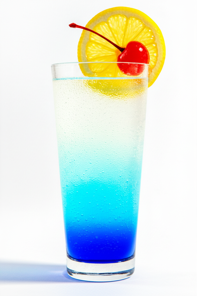 Blue Lagoon Fizz cocktail in a glass