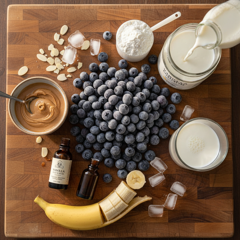 Ingredients for Blueberry Almond Protein Smoothie