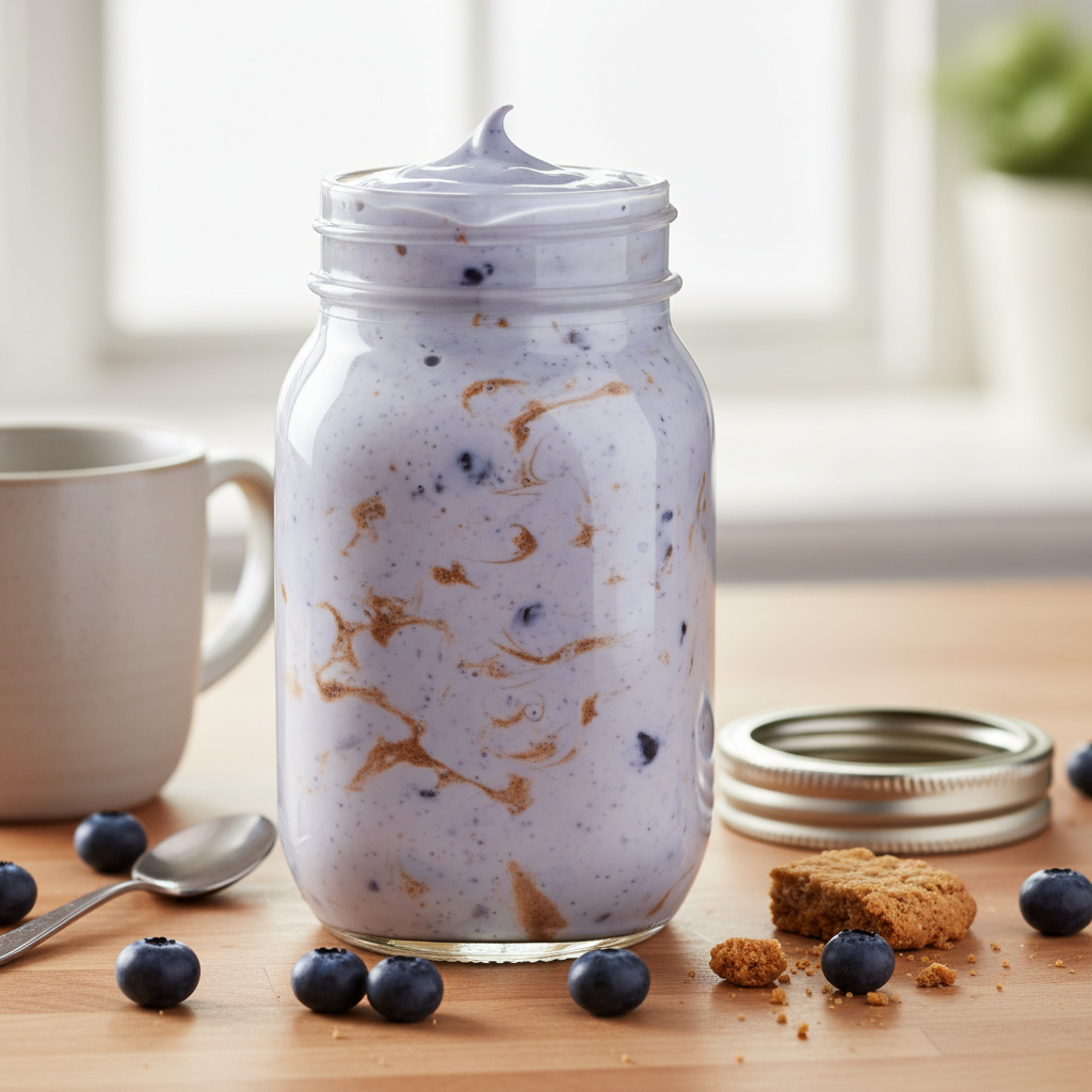 Bottle of Blueberry Cobbler Coffee Creamer cooling and ready