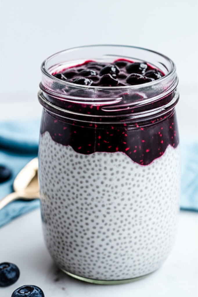 Blueberry Coconut Chia Seed Pudding in jars