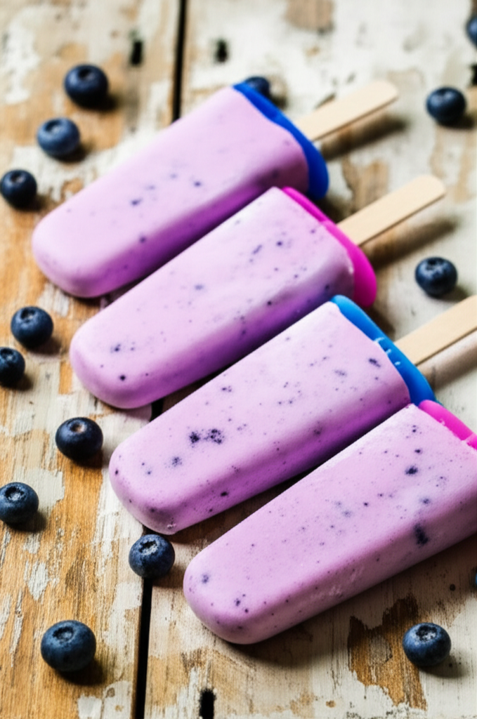 Blueberry Cottage Cheese Popsicles on a plate