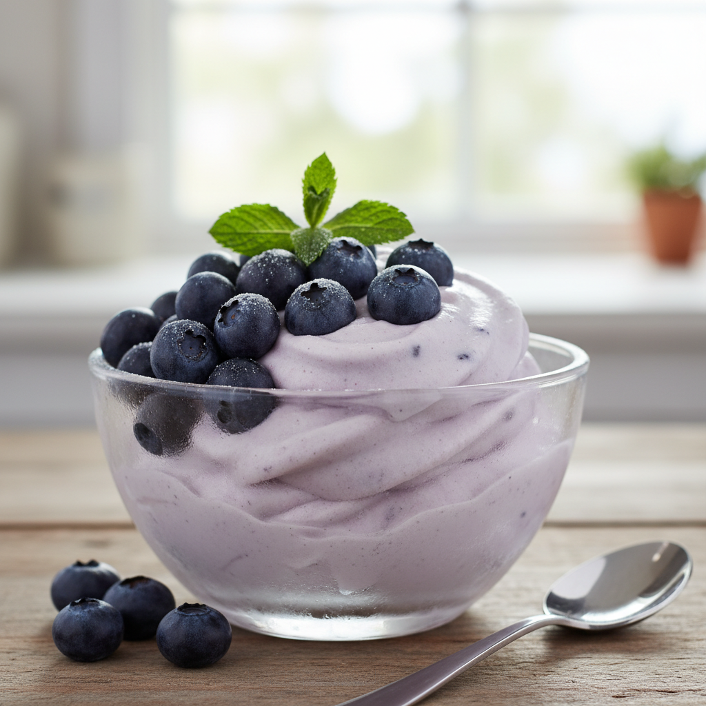 Delicious homemade blueberry frozen yogurt served