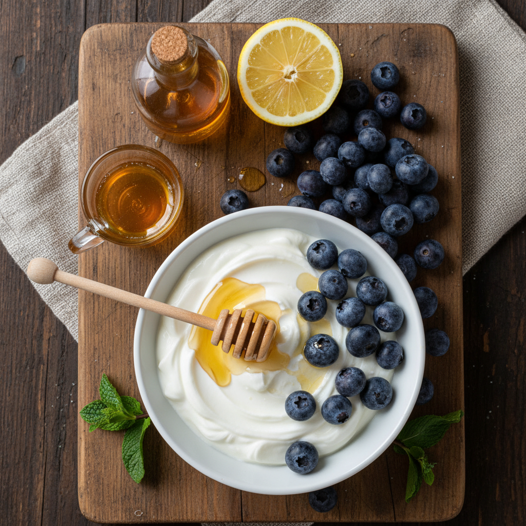Ingredients for blueberry frozen yogurt
