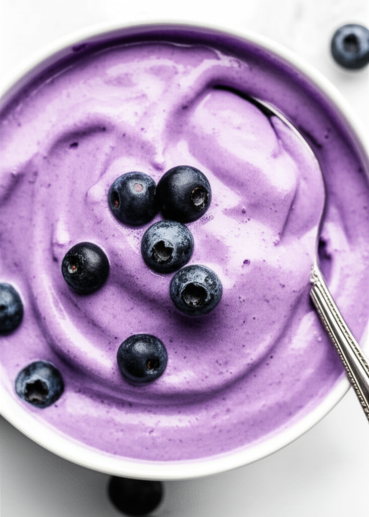 Blueberry frozen yogurt in bowl