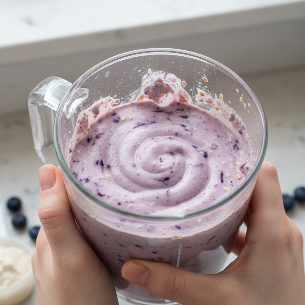 Blending ingredients for Blueberry Muffin Protein Shake