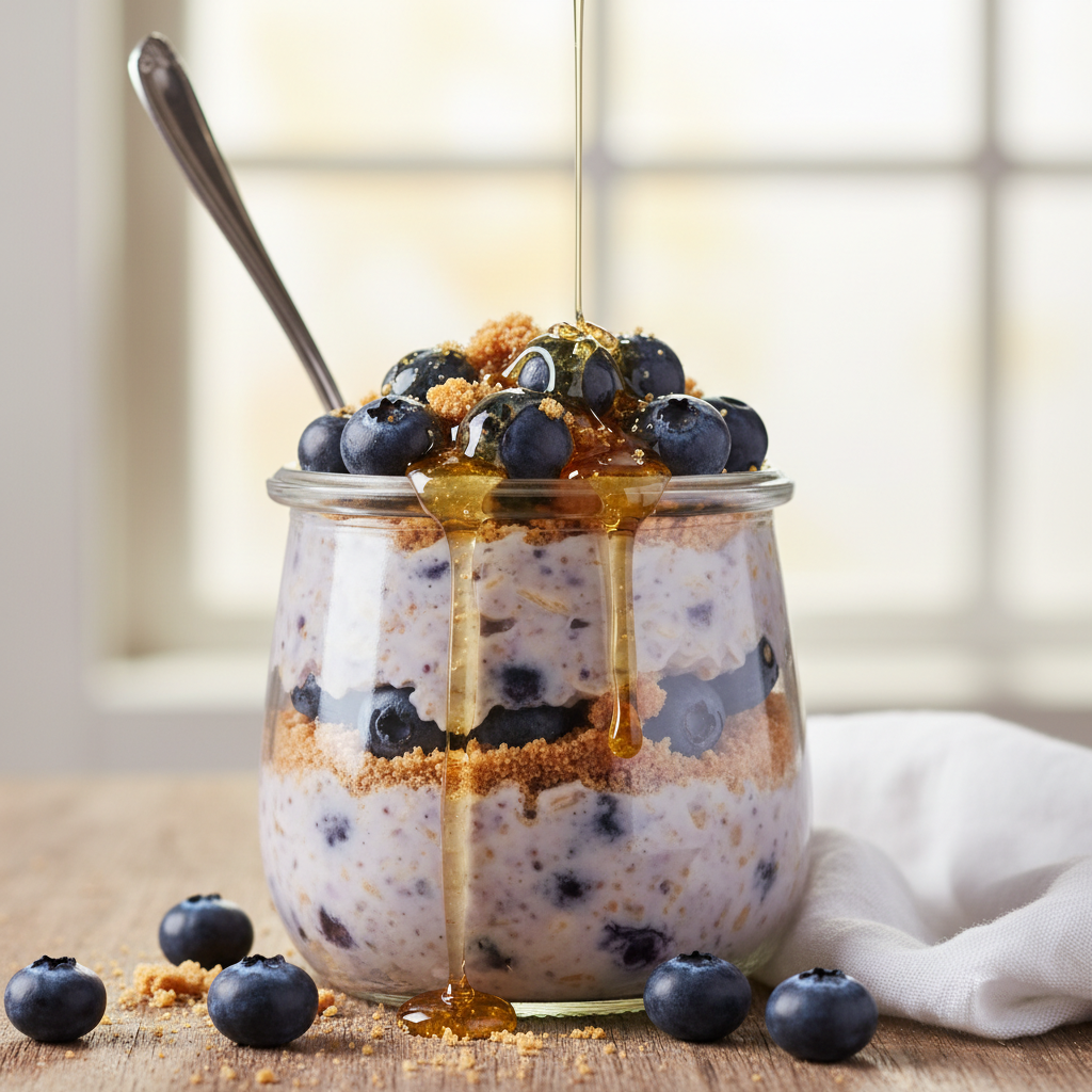 Blueberry Pie Overnight Oats with toppings