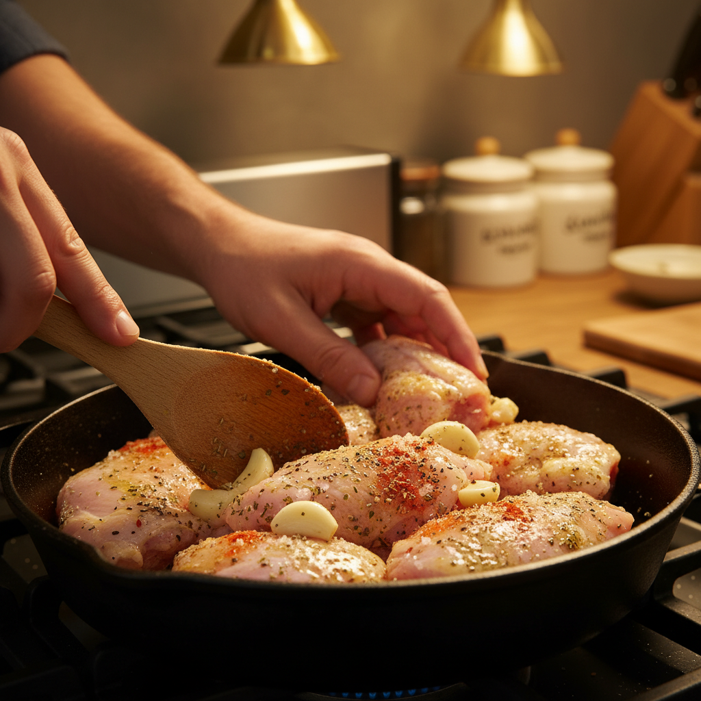 Cooking Garlic and Making Sauce in Skillet