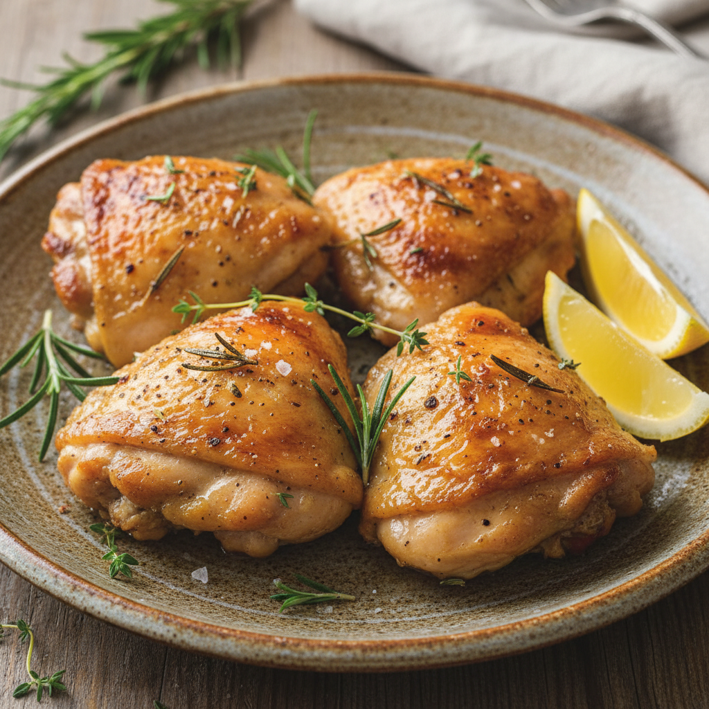 Serving and garnishing Bobby Flay's chicken thighs