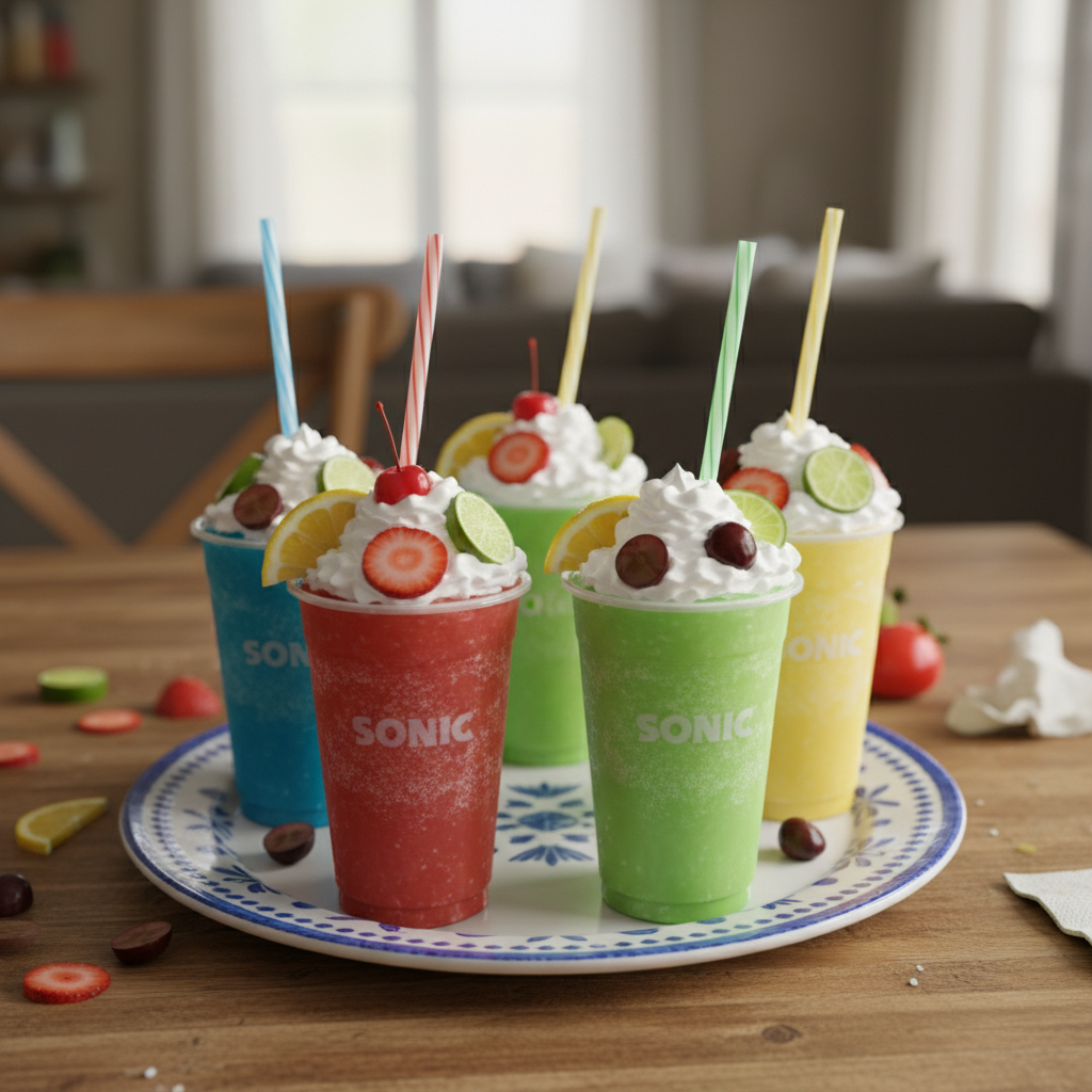 Variety of Sonic Slush Flavors in cups