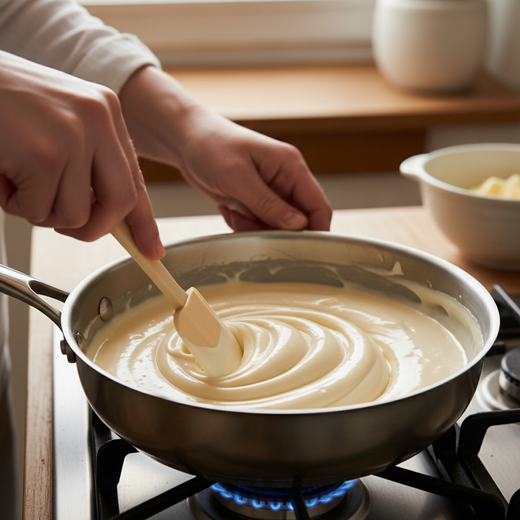 Vanilla fudge layer being prepared