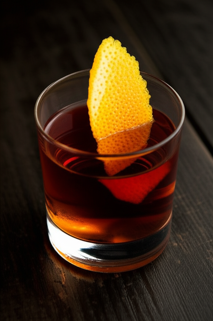 Bourbon Espresso Old Fashioned drink in a glass with coffee beans