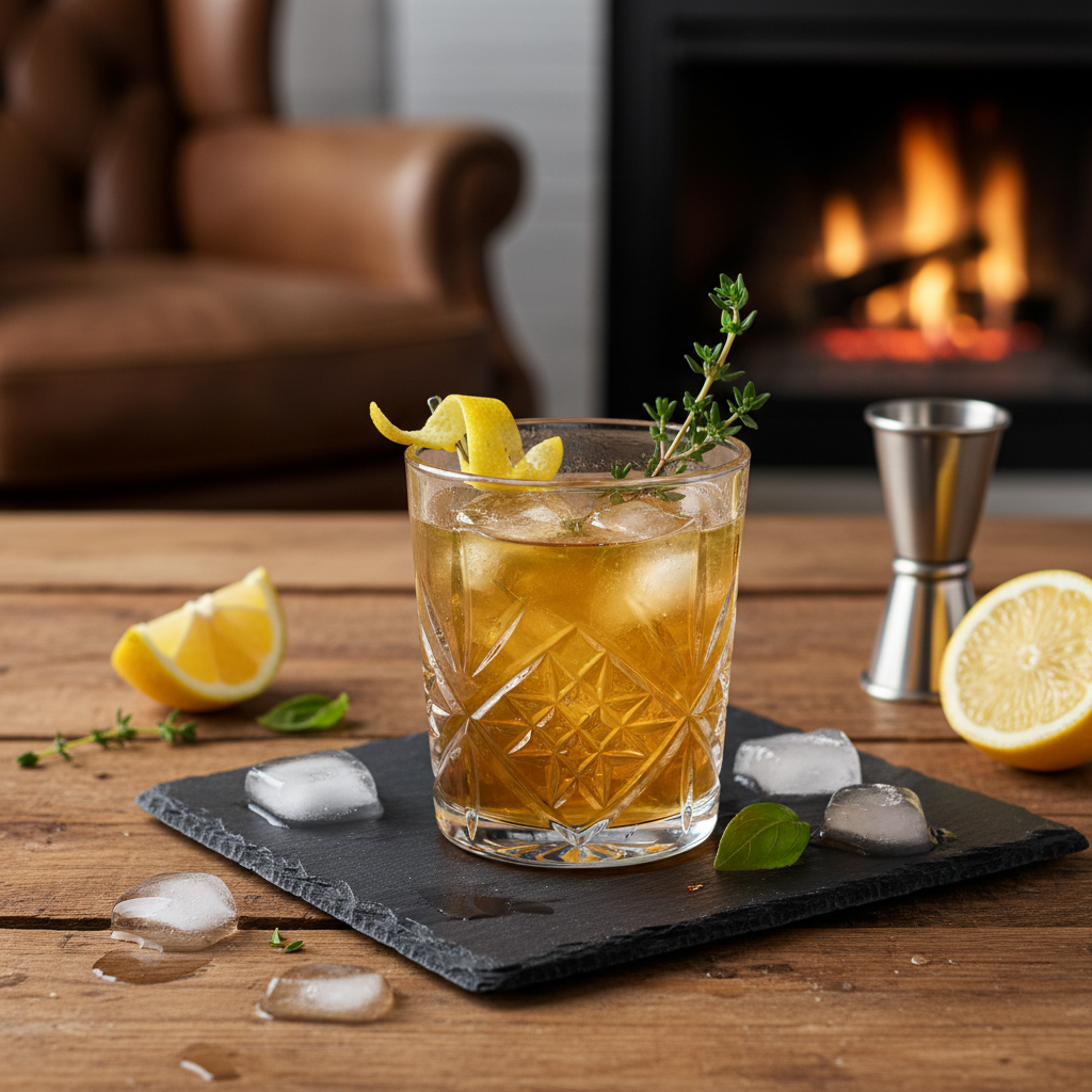 Finished Whiskey Limoncello Cocktail glass garnished