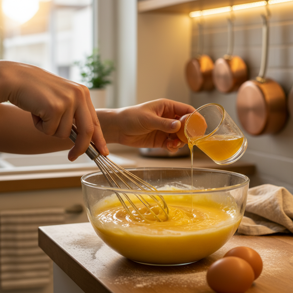 Tools and ingredients for cake mix recipe