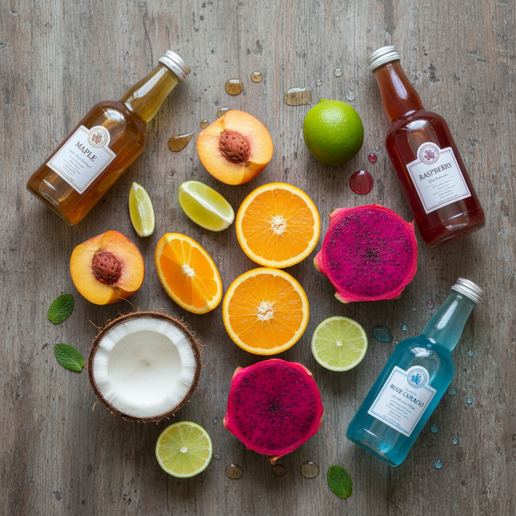 Colorful slush drinks with straws