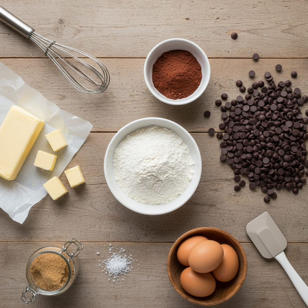 Ingredients for brownie and chocolate chip dough