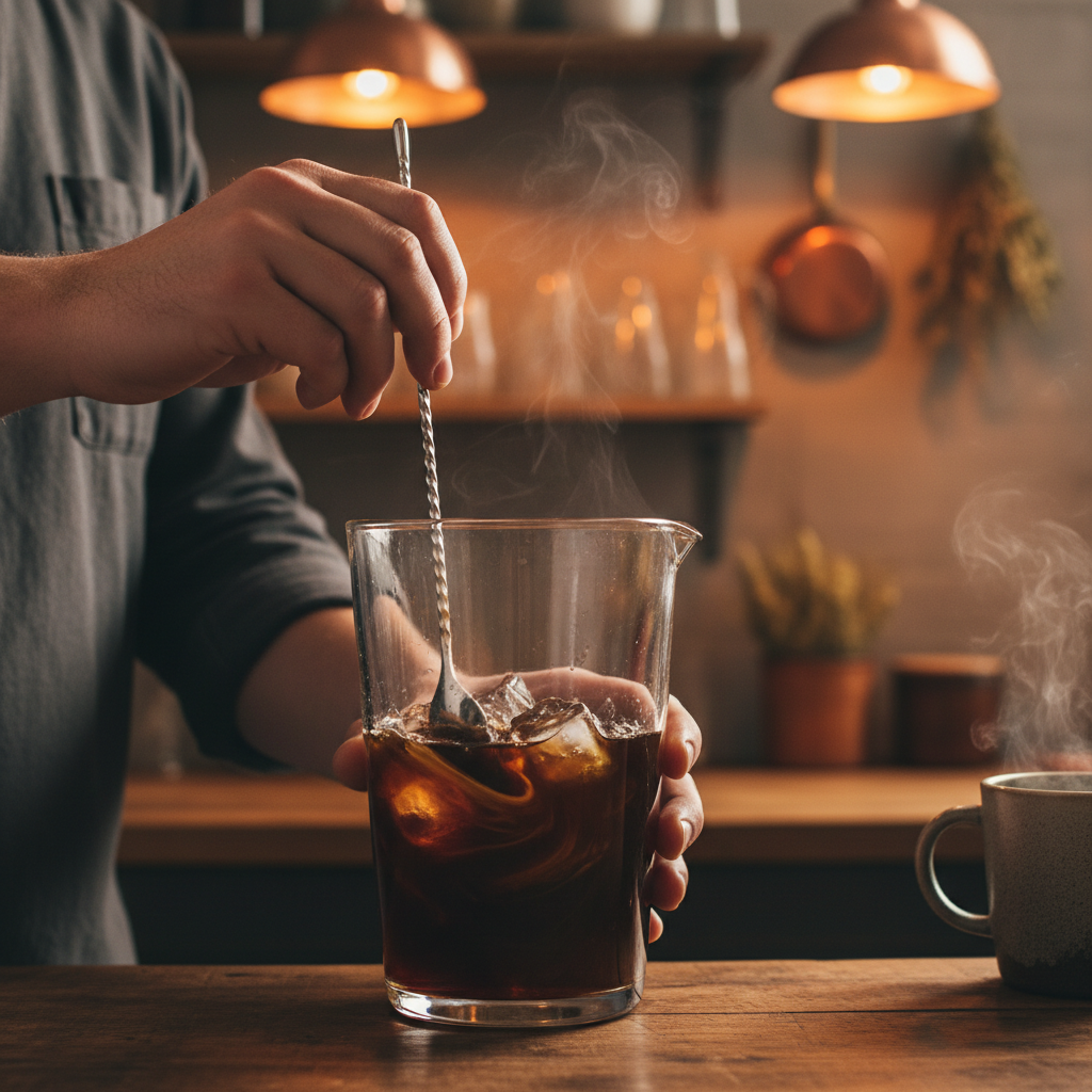 Mixing Brown Sugar Bourbon Cold Brew in a shaker