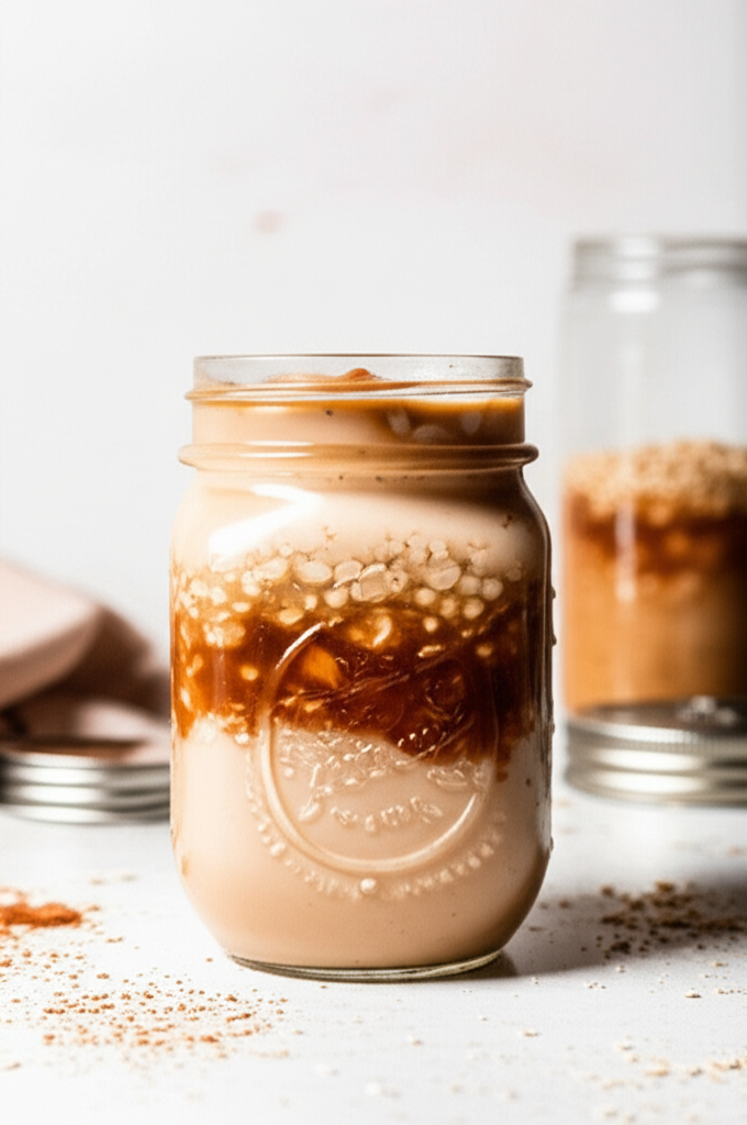 Brown Sugar Shaken Espresso Overnight Oats in a jar