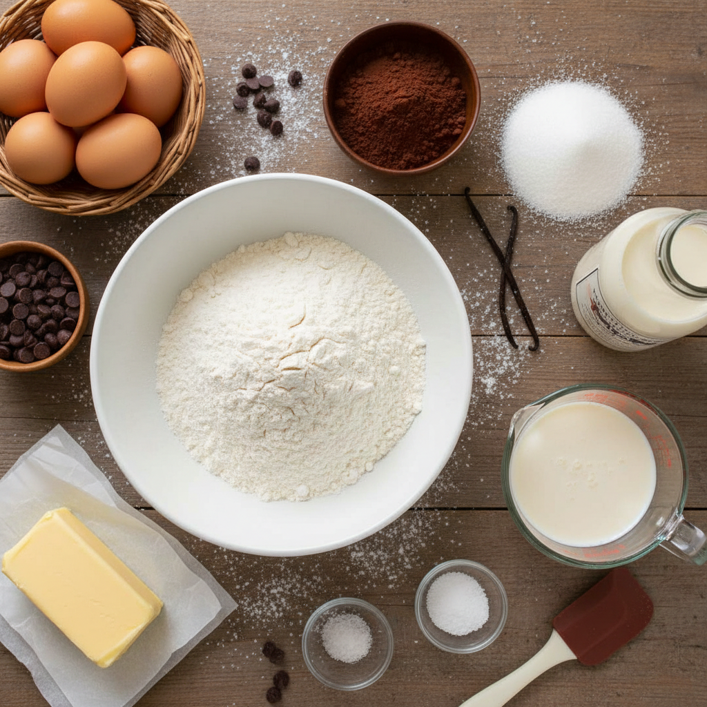 Ingredients for Buttermilk Chocolate Cake
