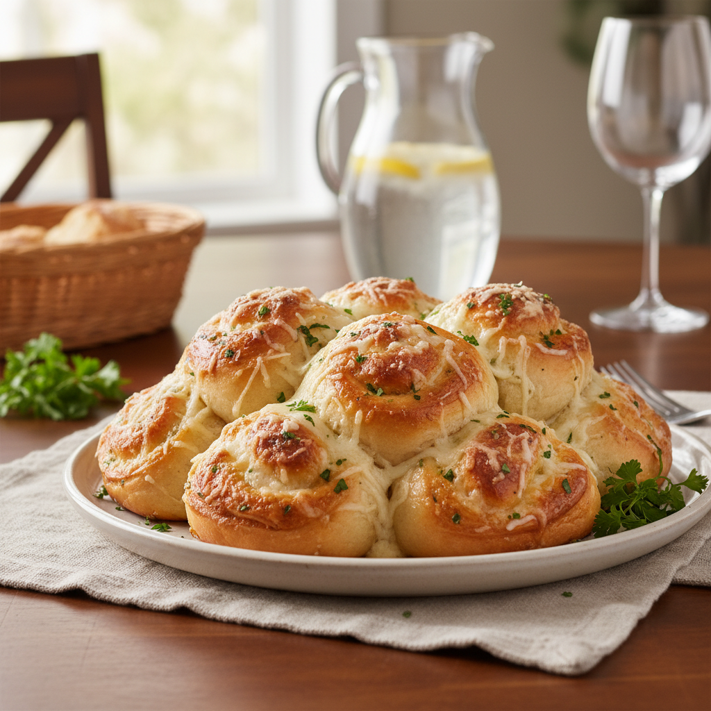 Freshly baked garlic cheese rolls served