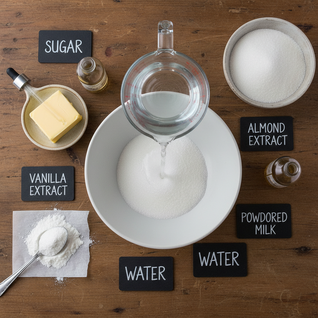 Ingredients and utensils needed for Cake Batter Coffee Syrup