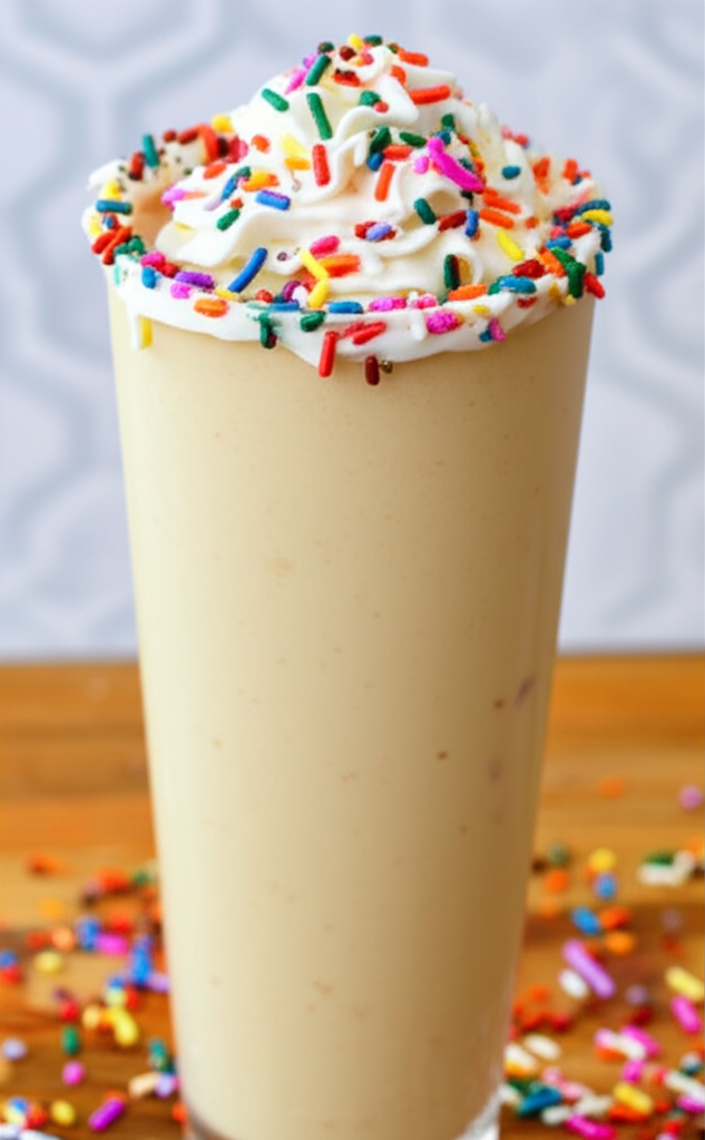 Birthday cake protein shake ingredients and tools