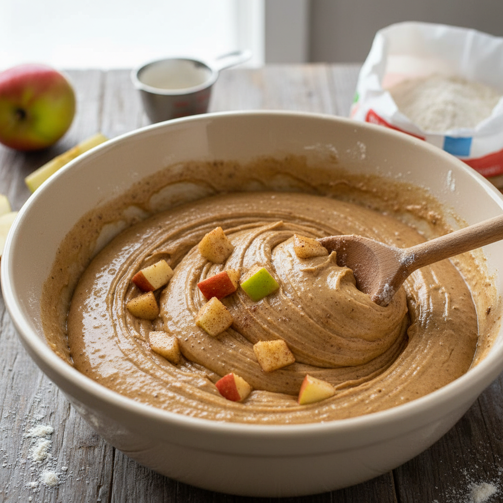 Mixing the cake batter for caramel apple coffee cake