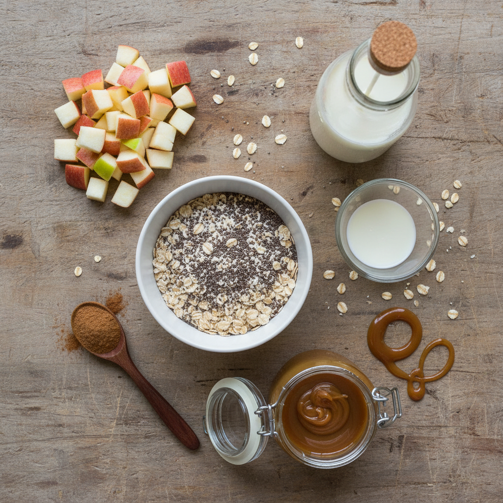 Ingredients for caramel apple overnight oats