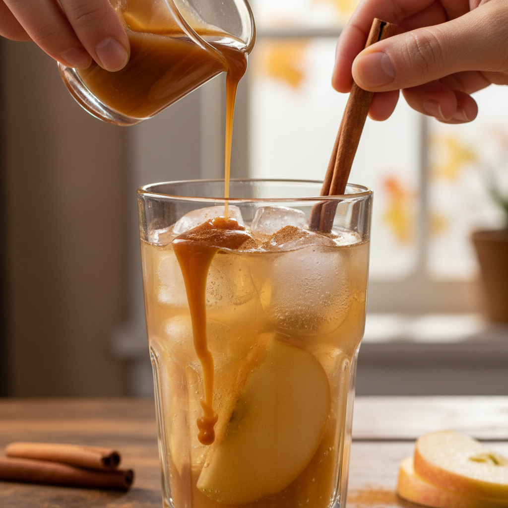 Caramel and cinnamon added to iced coffee