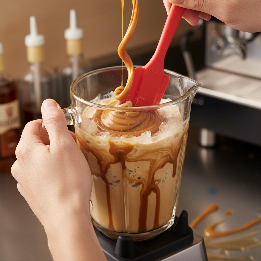 Blended caramel coffee freeze in blender