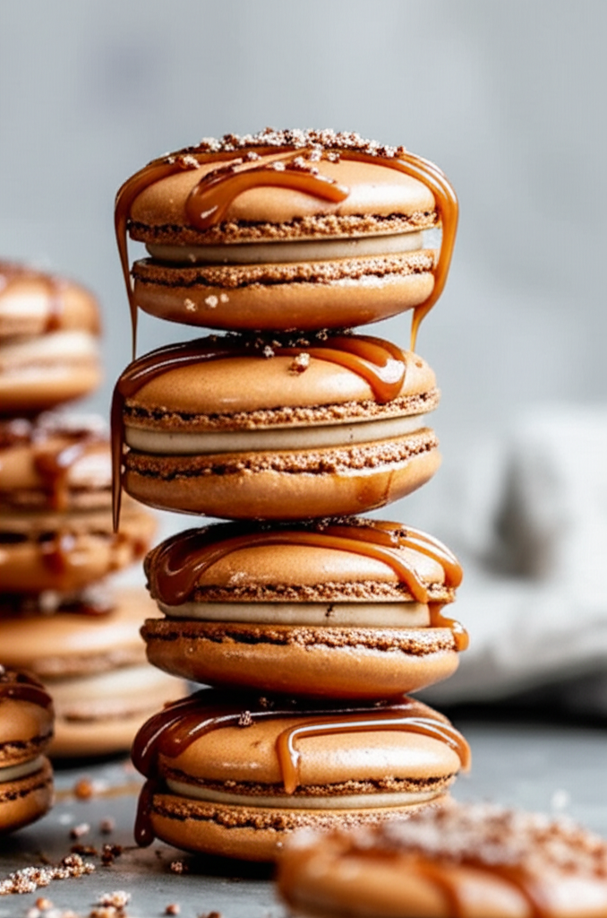Caramel Coffee Macarons on a plate