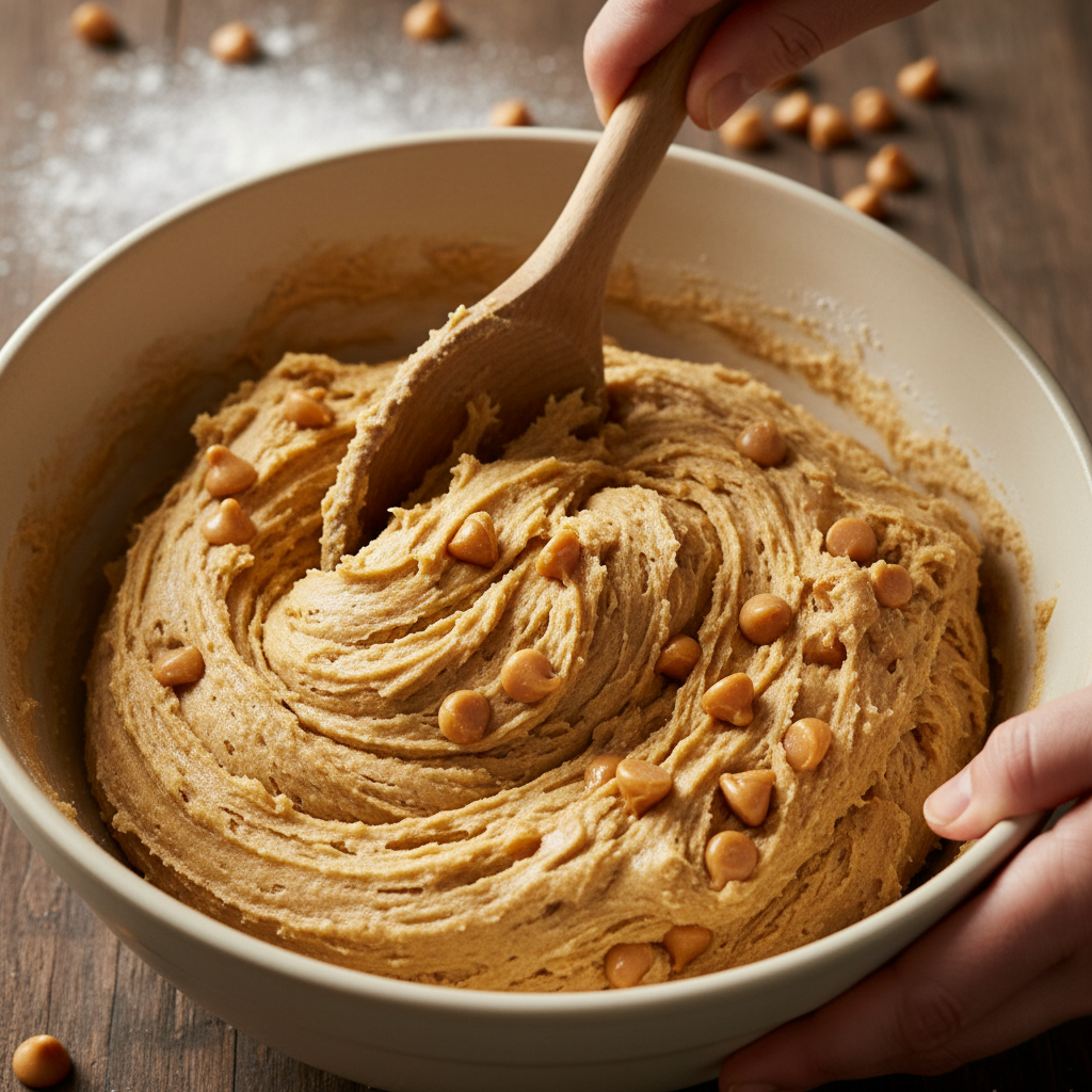 Mixing ingredients for caramel macchiato cookies in a bowl